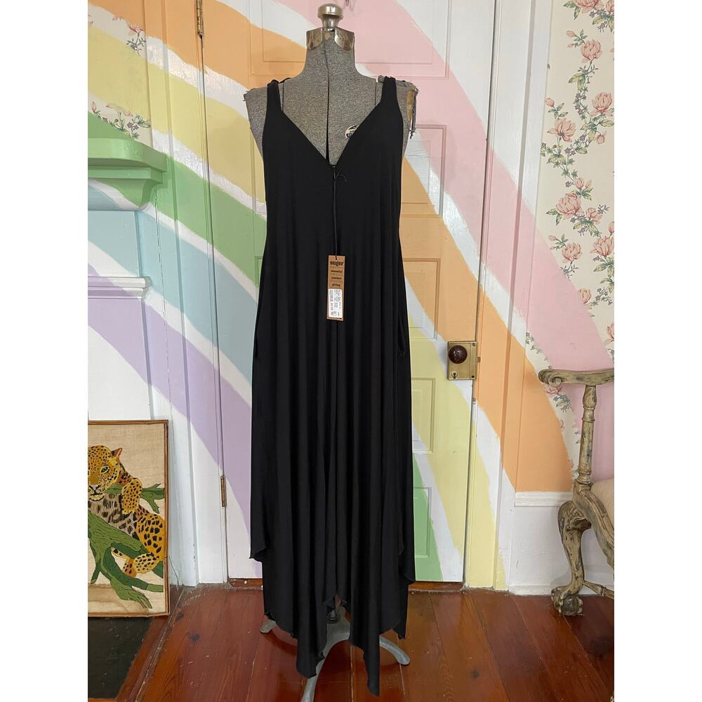 Suger NWT Angelrox Black Maxi Halter Dress OS Flowy Minimalist Boho Resort